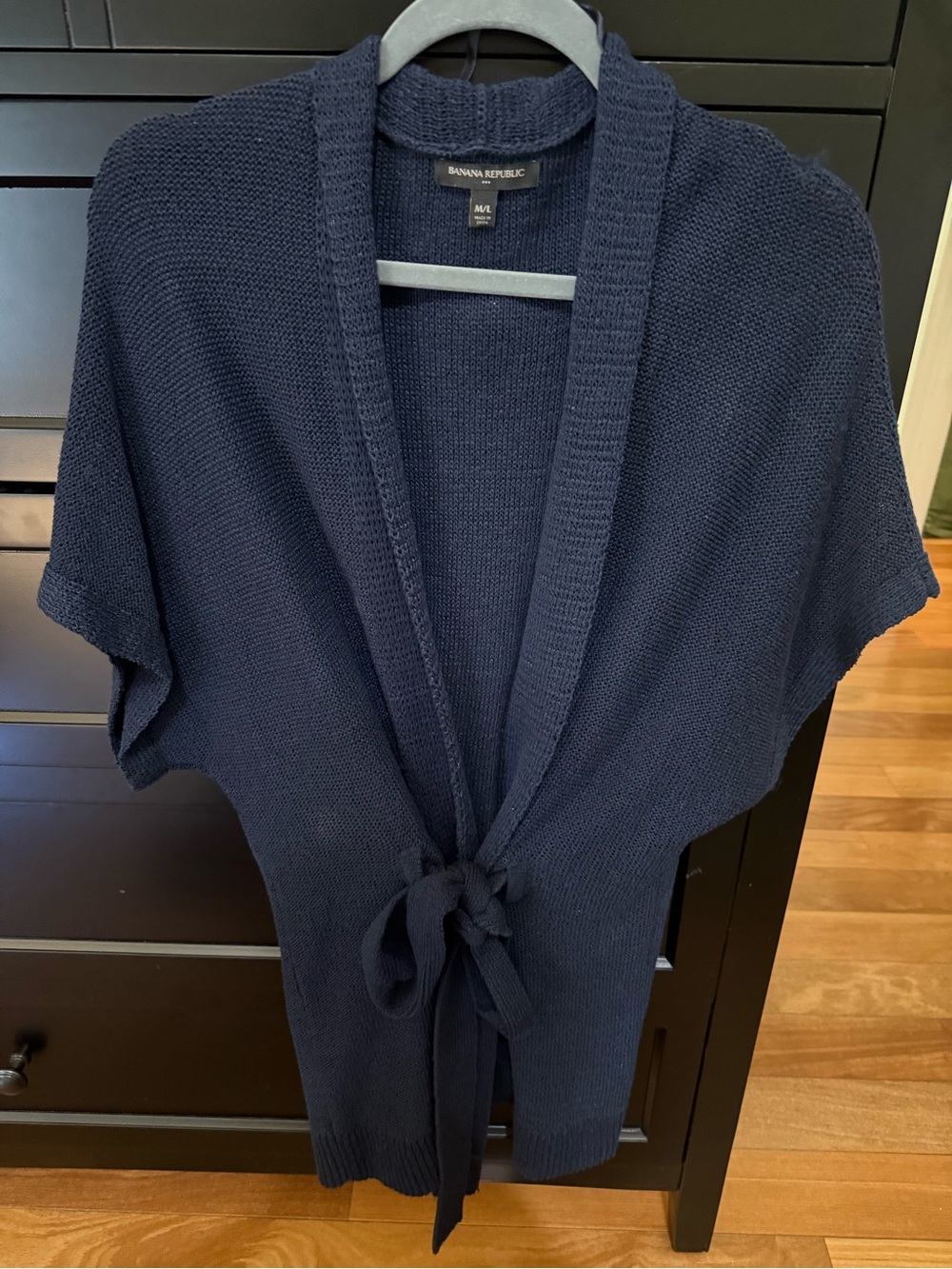 Banana Republic Navy Short Sleeve Tie-Front Cardigan